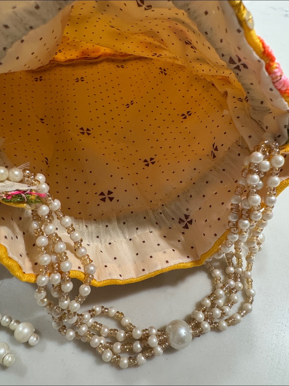 Yellow Floral Embroidered Indian potli Bag - Picture 4 of 10